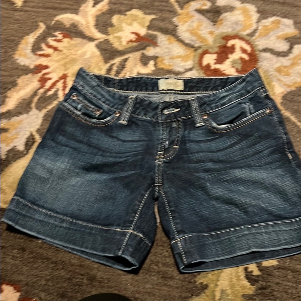 BKE Blue Jean Shorts with Cuffed Hem and Mid-Thigh Length